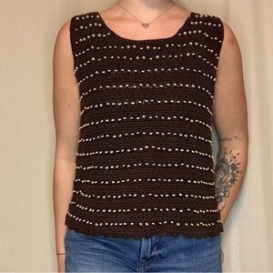 Vintage Brown Sleeveless Knit beaded top